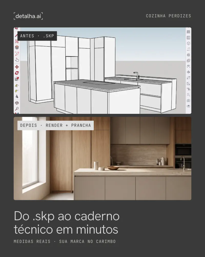 Post antes e depois do Detalha.ai
